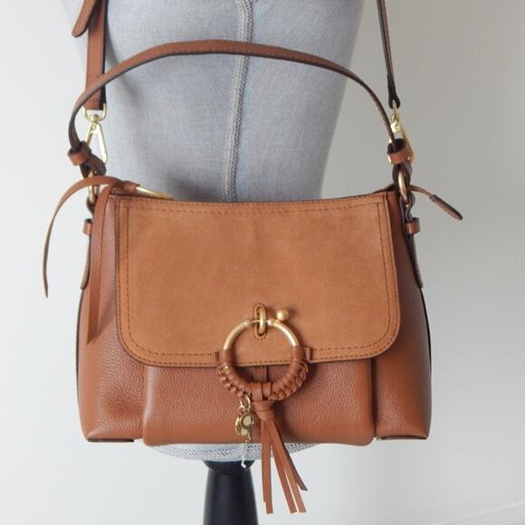 See By Chloe Joan Leather Suede Flap Top Zip Caramel Shoulder Bag Authentic NWT - Picture 2 of 16